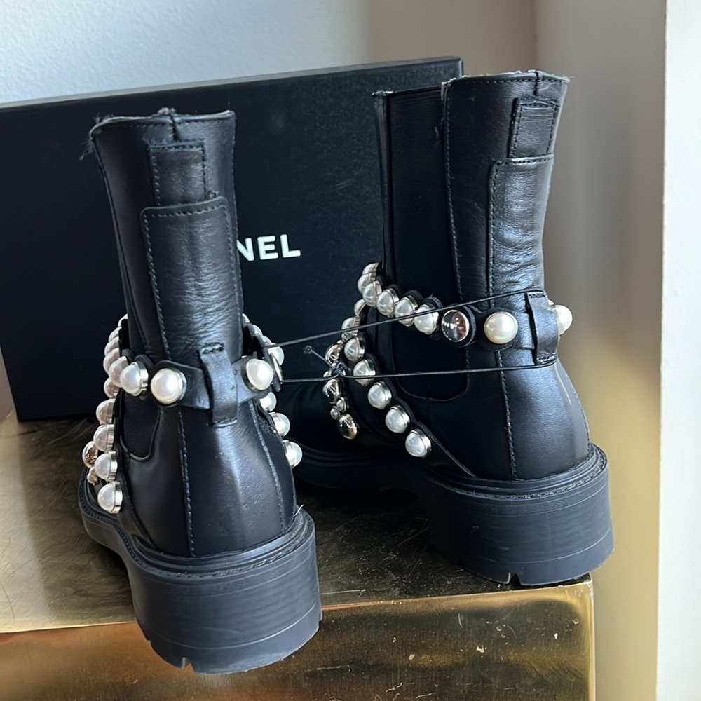 Zara Black Pearl Studded Moto Boots - Picture 8 of 14